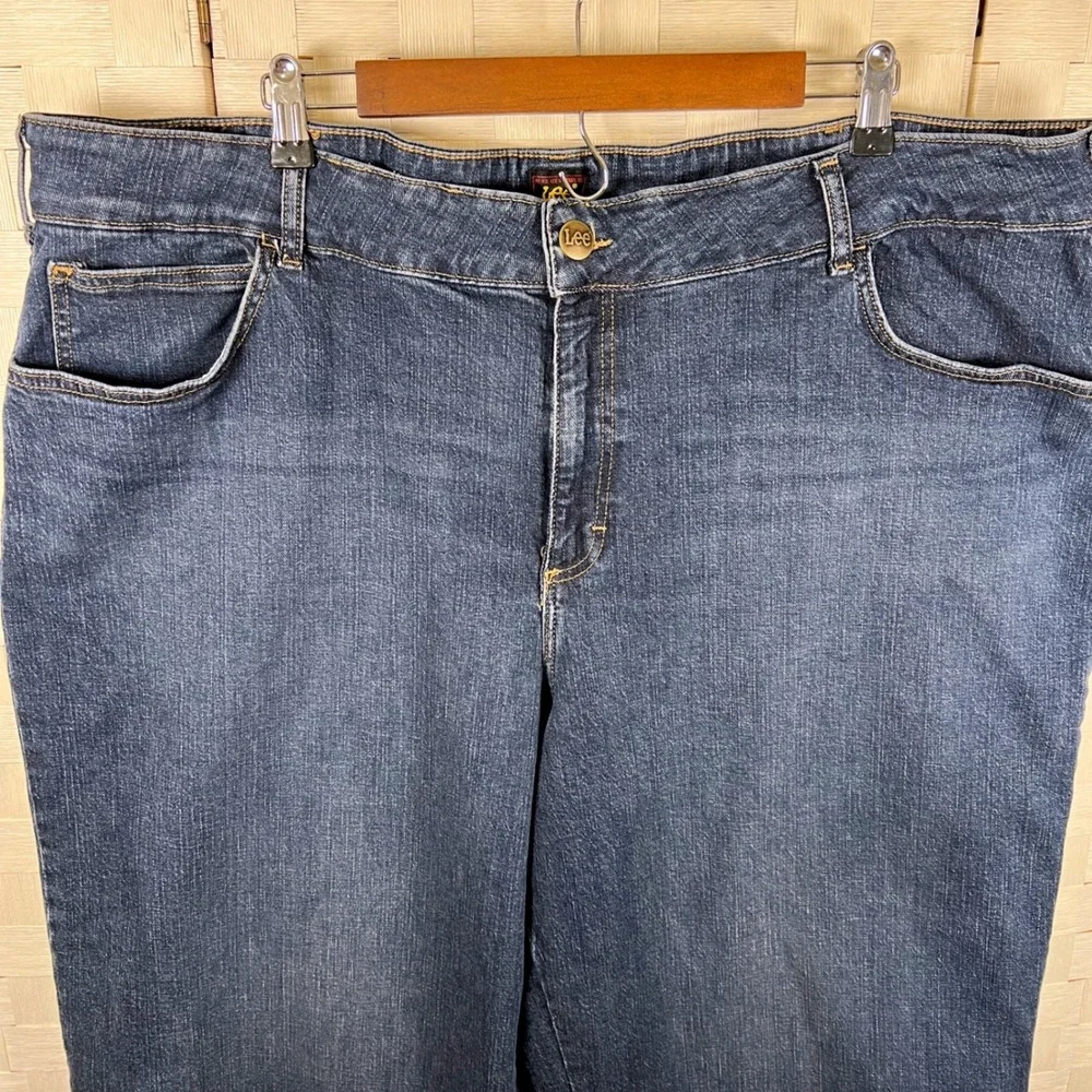 Lee Womens High Rise Wide Leg‎ Blue Denim Jeans Medium Wash Plus Size 23x30